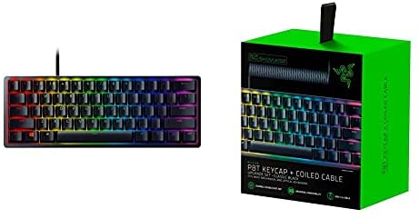 Razer Huntsman Mini 60% Gaming Keyboard + PBT Keycap + Coiled Cable Upgrade Set Bundle: Classic Black/Liner Optical – Classic Black