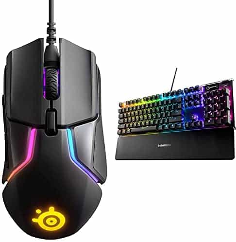 SteelSeries Rival 600 Gaming Mouse – 12,000 CPI TrueMove3Plus Dual Optical Sensor – 0.5 Lift-Off Dis with Apex 5 Hybrid Mechanical Gaming Keyboard