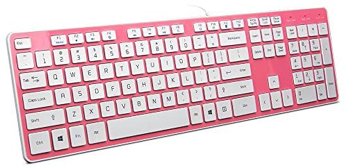 BFRIENDit Wired USB Keyboard , Comfortable Quiet Chocolate Keys , Durable Ultra-Slim Wired Computer Keyboard For PC , Windows 10 / 8 / 7 / Vista , KB1430 – Pink