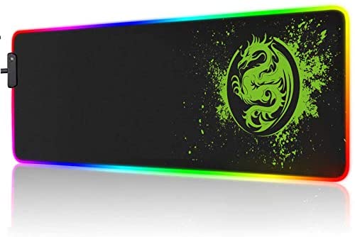 Large RGB Gaming Mouse Pad – 15 Light Modes Extended Computer Keyboard Mat, Anime Dragon Mouse Pad，High-Performance Mouse Pad Optimized for Gamer 31.5 X 12in (Green)