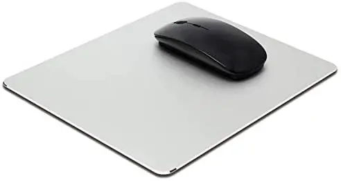 DSKKWS Metal Aluminum Mouse Pad , Office and Gaming Thin Hard Mouse Mat Leather Surface Non-Slip Double Side Precision Silver and Black Mouse Pad for Fast and Accurate Control(Flat)