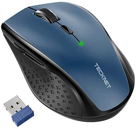 TECKNET Classic 2.4G Portable Optical Wireless Mouse with USB Nano Receiver for Notebook,PC,Laptop,Computer,6 Buttons,30 Months Battery Life,4800 DPI,6 Adjustment Levels (Blue)