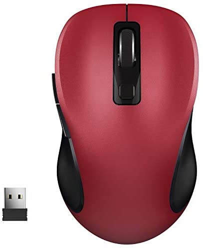 WisFox 2.4G Wireless Mouse for Laptop, Ergonomic Computer Mouse with USB Receiver and 3 Adjustable Levels, 6 Button Cordless Mouse Wireless Mice for Windows Mac PC Notebook (Red)