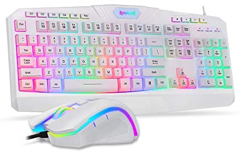 Redragon S101 Wired Gaming Keyboard and Mouse Combo, RGB Backlit 104 Keys Ergonomic Keyboard with Macro Multimedia Keys Wrist Rest and 8 Buttons Backlit Gaming Mouse for Windows PC (White Version)