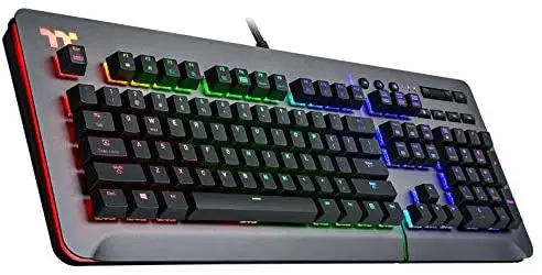 Thermaltake Level 20 RGB Titanium Aluminum Gaming Keyboard Cherry MX Blue Switches, 16.8M Color RGB, 32 Color Zone Options, Alexa Voice Control & Razer Chroma Sync Compatible, KB-LVT-BLSRUS-01