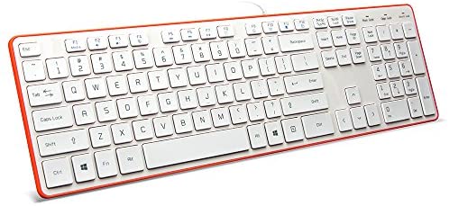 BFRIENDit Wired USB Keyboard, Comfortable Quiet Chocolate Keys, Durable Ultra-Slim Wired Computer Keyboard for PC, Windows 10/8 / 7 / Vista, KB1430 – White & Orange