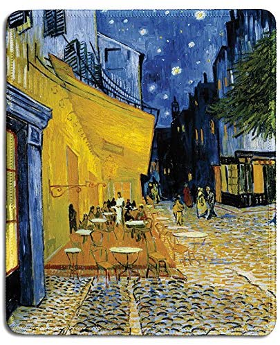 dealzEpic – Art Mousepad – Natural Rubber Mouse Pad with Famous Fine Art Painting of The Cafe Terrace at Night by Vincent Van Gogh – Stitched Edges – 9.5×7.9 inches