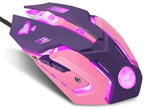 Gaming Mouse,7 Colors Backlit Optical Game Mice Ergonomic USB Wired with 2400 DPI and 6 Buttons 4 Shooting for Computer/Win/Mac/Linux/Andriod/iOS. (Purple)