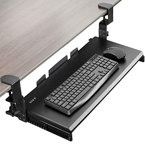 VIVO Large Under Desk Height Adjustable Ergonomic Keyboard Tray, C-clamp Mount System, 27 (33 Including Clamps) x 11 inch Slide-Out Platform Computer Drawer for Typing, Mouse Work, Black, MOUNT-KB05HB