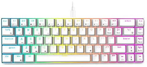 RK ROYAL KLUDGE RK68 (RK855) Wired 65% Mechanical Keyboard, RGB Backlit Ultra-Compact 60% Layout 68 Keys Gaming Keyboard, Hot Swappable Keyboard with Stand-Alone Arrow/Control Keys, Red Switch, White