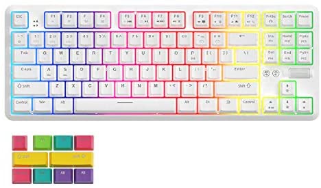 AJAZZ K870T 87 Keys Bluetooth Mechanical Keyboard, Mac&Wins 3 Devices Connection, Compact RGB Backlit, 2000mAh Rechargeable Battery, NKRO Brown Switch