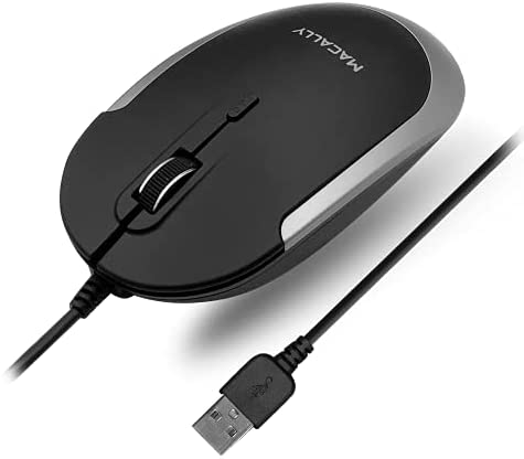Macally Silent Wired Mouse – Slim & Compact USB Mouse for Apple Mac or Windows PC Laptop/Desktop – Designed with Optical Sensor & DPI Switch – Simple & Comfortable Wired Computer Mouse (Space Gray)