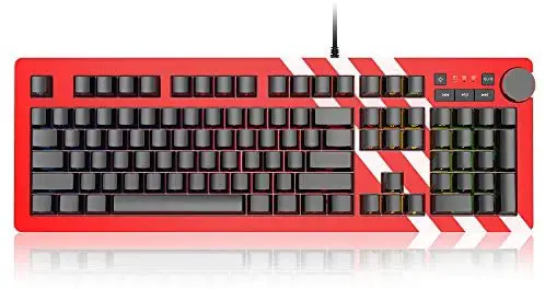 NACODEX AK60 RGB Mechanical Gaming Keyboard 110 Keys with 6 Media Keys – Silver Speed Switches – Dual Mode Knob – Side Print – Anti-Ghosting – Customize RGB Backlit – Aluminum Panel
