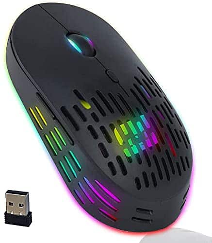 Wireless Mouse,Rechargeable Bluetooth Mouse with USB Receiver,Dual Mode and 3 Adjustable DPI,Honeycomb Shell RGB Backlit Mice,Cordless Computer Mouse for Mac OS/Windows8/10,PC/Laptop/MacBook
