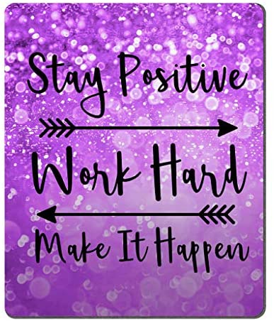 Amcove Gaming Mouse Pad Custom, Stay Positive Work Hard and Make It Happen Inspirational Quotes Mousepad Art Purple Glitter Black Quote