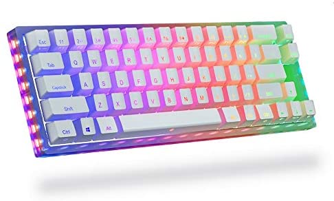 Womier K66 60% Mechanical Keyboard, Hot Swappable Tyce-C Wired RGB Backlit Gateron Switch 60% Mechanical Keyboard for PC PS4 Xbox (Blue Switch,White)
