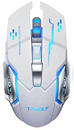 Wireless Gaming Mouse 7 LED Colors Light up 2021 Rechargeable Gaming Mouse Multicolor Glowing ratón de computadora (White)
