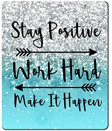 Amcove Gaming Mouse Pad Custom, Stay Positive Work Hard and Make It Happen Inspirational Quotes Mouse pad Art Blue Glitter Black Quote for Work