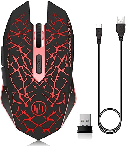 VEGCOO C12 Rechargeable Wireless Gaming Mouse Mice Silent Click Cordless Mouse 7 Smart Buttons PC Gaming Mouse Mice Advanced Technology with 2.4GHZ Up to 2400DPI (C12 Red)