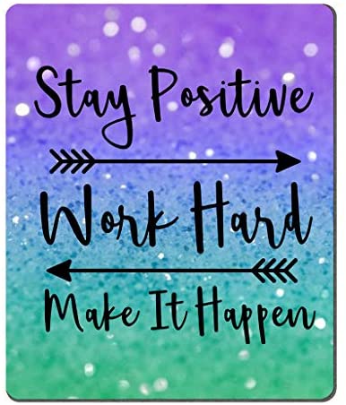 Amcove Gaming Mouse Pad Custom, Stay Positive Work Hard and Make It Happen Inspirational Quotes Mousepads Art Purple Green Glitter Black Quote