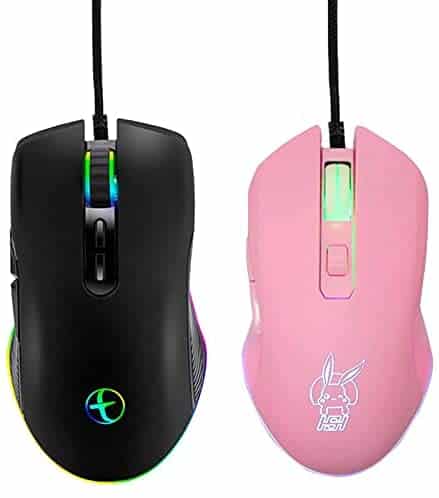 IULONEE Type C Mouse, Wired USB C Mice Gaming Mouse Ergonomic 4 RGB Backlight 3200 DPI Compatible with M@c, Matebook, Chromebook, HP OMEN, Windows PC, Laptop and More USB Type C Devices (Black+Pink)