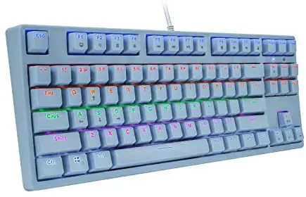 HUO JI BT-815 Mechanical Gaming Keyboard with Blue Switches, Rainbow LED Backlit, USB Wired 87 Keys No Conflict, Blue