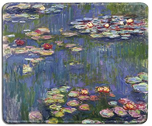 dealzEpic – Art Mousepad – Natural Rubber Mouse Pad with Famous Fine Art Painting of Water Lilies by Claude Monet – Stitched Edges – 9.5×7.9 inches