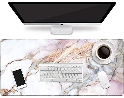 HAOCOO Desk Pad, Office Desk Mat 35.4″ ×15.7″ Large Gaming Mouse Pad Durable Extended Computer Mouse Pad Water-Resistant Thick Writing Pads with Non-Slip Rubber Base for Office Home ,Colorful Marble