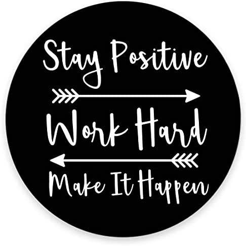 Amcove Round Gaming Mouse Pad Custom, Stay Positive Work Hard and Make It Happen Inspirational Quotes Round Mouse pad Art Rustic Black Old Wood White Quote 7.9 x 7.9 x 0.12 Inch