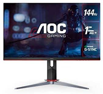AOC 27G2 27″ Frameless Gaming IPS Monitor, FHD 1080P, 1ms 144Hz, NVIDIA G-SYNC Compatible + Adaptive-Sync, Height Adjustable, 3-Year Zero Dead Pixel Guarantee, Black/Red