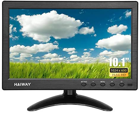 Haiway 10.1 inch Security Monitor, 1024×600 Resolution Small HDMI Monitor Small Portable Monitor with Remote Control with Built-in Dual Speakers HDMI VGA BNC Input for Gaming CCTV Raspberry Pi PC