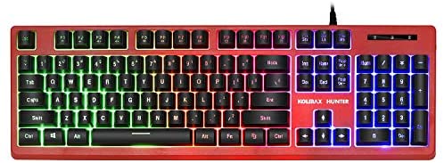 KOLMAX Gaming Keyboard,Rainbow LED Backlit Quiet Keyboard for Office, USB 12 Multimedia Keys,19 Keys Anti-ghosting Computer Office Keyboard 104 Keys for Windows PC Mac Gaming RED