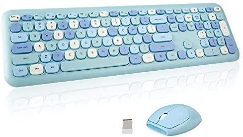 Keyboard Mouse Combo Typewriter Flexible Keys Office Full-Sized Keyboard, 2.4GHz Dropout-Free Connection and Optical Mouse for Windows,PC, Notebook, Laptop, LETTON V2030 (Blue)