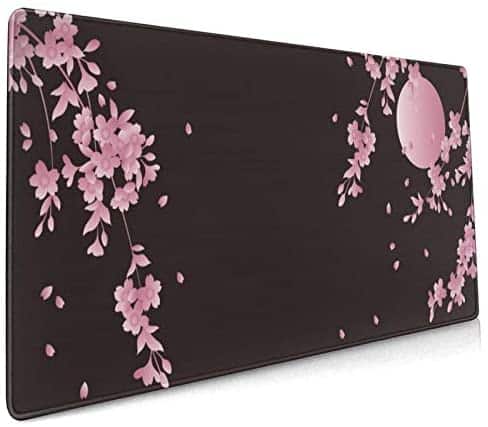 Sakura Cherry Blossom Extended Gaming Mouse Pad Non-Slip Rubber Base Pink Large Mousepad 35.4×15.7in with Stitched Edge Waterproof Flower Keyboard Pads Black Desk Laptop Mats for Work/Game/Office