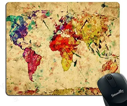 Smooffly Map Mouse pad Custom,Colorful World Map on Vintage Paper Background Personality Gaming Mouse Pad