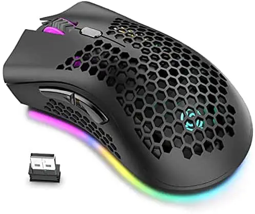 Wireless Lightweight Gaming Mouse, Ultralight Honeycomb Mice with RGB Backlit, Adjustable DPI, Bluetooth 2.4G Wireless Rechargeable Ergonomic Optical Sensor Mouse for PC Mac Gamer(Dual Mode-Black)