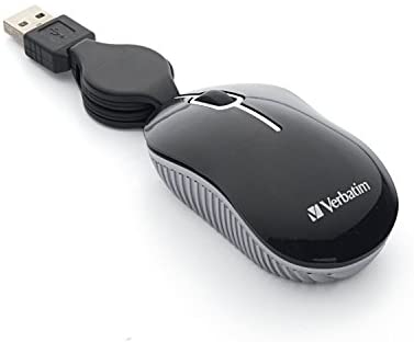 Verbatim USB Corded Mini Travel Optical Wired Mouse for Mac and PC – Commuter Series Black