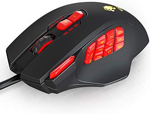 RGB-MMO Wired Gaming Mouse-7200 DPI Optical Sensor-12 Programmable Side Buttons -Weight Tuning Set (Red)