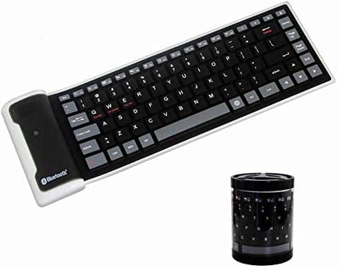 Mini Wireless Bluetooth Keyboard,Foldable Portable Silent Click Silicone Soft Waterproof Slim Rollup Keypad Rechargeable for PC Notebook Laptop (Black)
