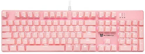 Qisan Mechanical Gaming Keyboard Full Size 104 Keys US Layout Wired Blue Switch Backlit Keyboard with Pink Color