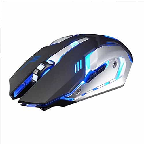 Rechargeable Gaming Mouse,X7 Wireless Silent LED Backlit USB Optical Ergonomic Gaming Mouse for Computer,PC (Blue)