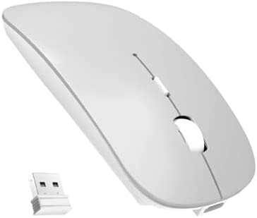 Rechargeable Thin Mobile Portable Wireless Optical Mouse with USB Receiver, Mute Type mice,3 Adjustable DPI Levels, for Notebook, PC, Laptop, Computer, MacBook (Silver)