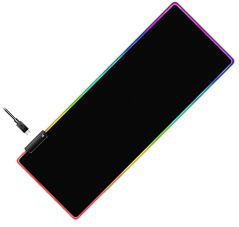RGB Gaming Mouse Pad Mat,LED Illuminated Mouse pad Led Illuminated Extended Mousepad with Non-Slip Rubber Base Soft Computer Keyboard Mice Mat 7 Colors and 9 Dynamic Effects for Mac PC Laptop Desktop
