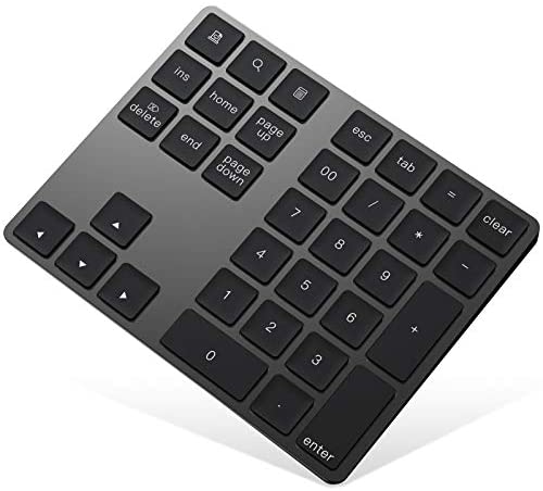 Bluetooth Numeric Keypad, Rechargeable Aluminum 34-Key Number Pad Slim External Numpad Keyboard Data Entry Compatible for MacBook, MacBook Air/Pro, iMac Windows Laptop Surface Pro etc