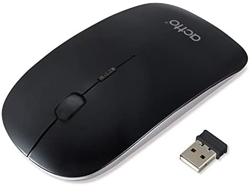 Actto Slim Mute Silent Click Wireless Mouse, 2.4G Laptop Mouse Enjoy Noiseless Clicking, 1600DPI High Accuracy Portable Ergonomic Optical Wireless Mouse for Laptop, PC, Computer, Notebook, Mac [Black]