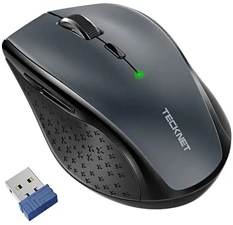 TECKNET Classic 2.4G Portable Optical Wireless Mouse with USB Nano Receiver for Notebook,PC,Laptop,Computer,6 Buttons,30 Months Battery Life,4800 DPI,6 Adjustment Levels