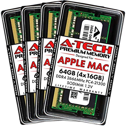A-Tech 64GB (4x16GB) RAM for Apple iMac 2019 & 2020 27 inch Retina 5K | DDR4 2666MHz SODIMM PC4-21300 1.2V 260-Pin SO-DIMM Memory Upgrade Kit