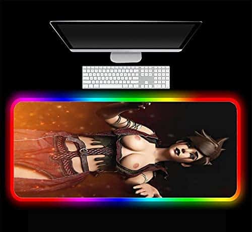 Mouse Pads Sexy Anime Girl Overwatch Mouse Pad Gaming RGB LED Lock Will Light Up Home Essential Keyboard Pad Gaming Accessories Desk 35.43 inch x15.74 inch