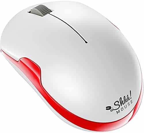 ShhhMouse Wireless Silent Noiseless Clickless Mobile Optical Mouse with USB Receiver and Batteries Included, Portable and Compact, for Notebook, PC, Laptop, Chromebook, Computer, MacBook (White/Red)