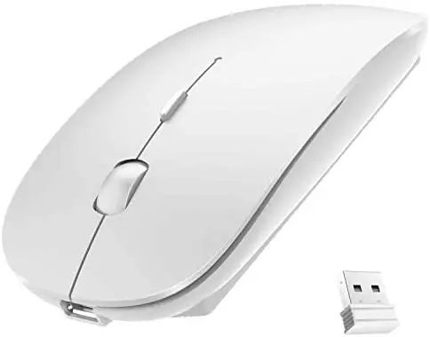 Bluetooth Wireless Mouse, Dual Mode Slim Rechargeable Wireless Mouse Silent Cordless Mouse with Bluetooth 4.0 and 2.4G Wireless, Compatible with Laptop, PC, Windows Mac Android OS Tablet (White)